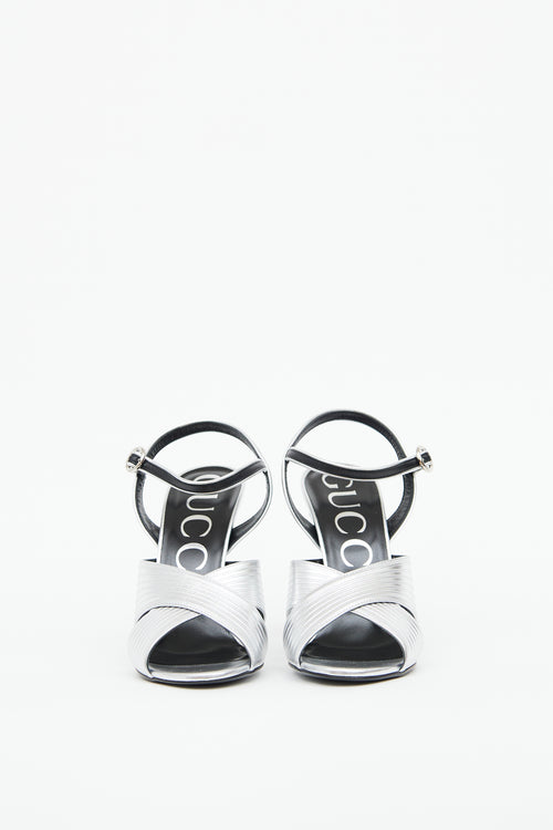 Gucci Silver Betsy Crossover Heeled Sandal