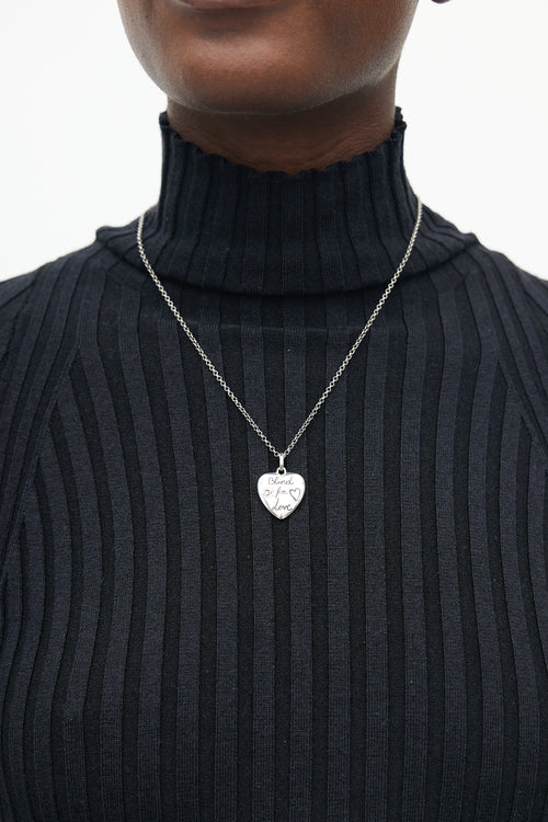 Gucci Silver Blind For Love Heart Necklace