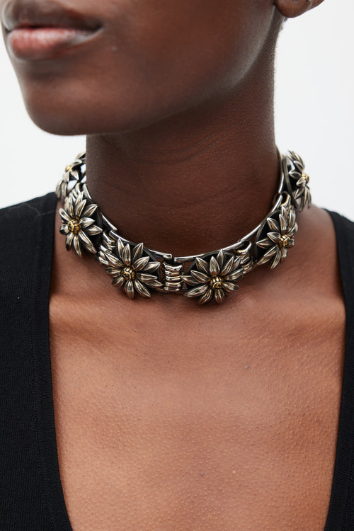 Silver 
Gold Floral GG Choker