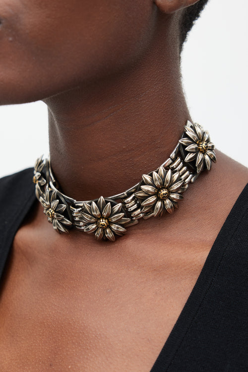 Silver 
Gold Floral GG Choker