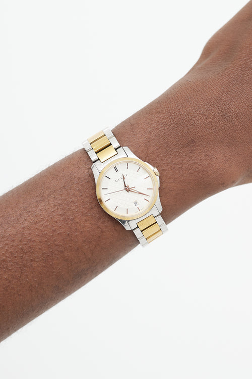 Gucci Silver 
Gold G Timeless 28mm Watch