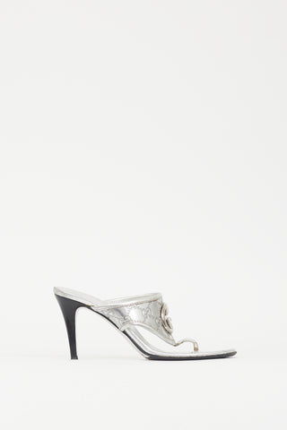 Gucci Silver Guccissima Leather GG Mule