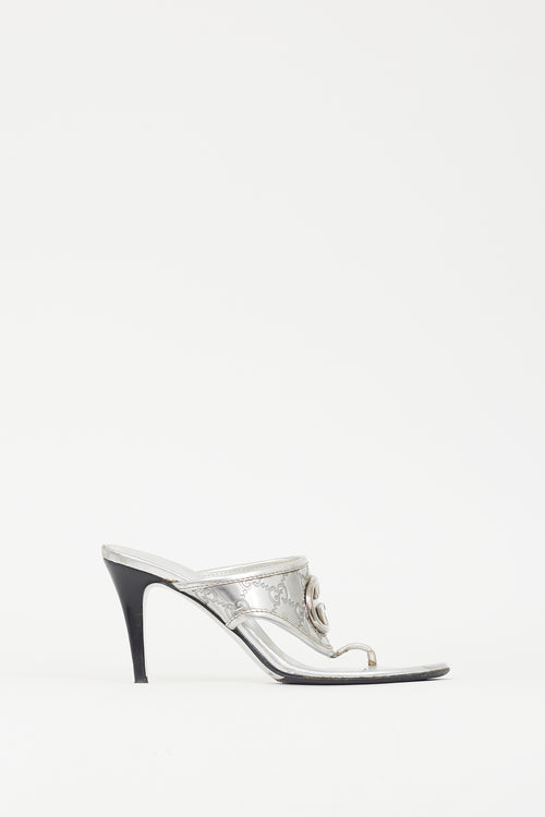 Gucci Silver Guccissima Leather GG Mule