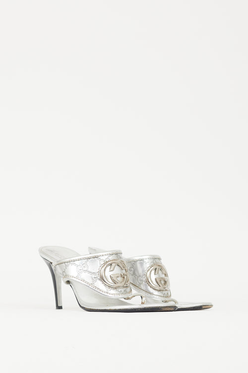 Gucci Silver Guccissima Leather GG Mule