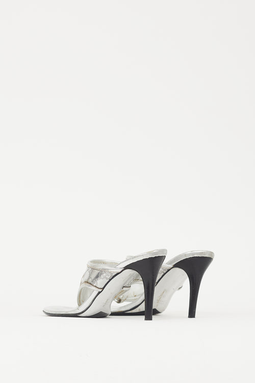 Gucci Silver Guccissima Leather GG Mule