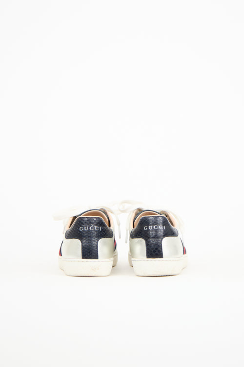 Gucci Silver Leather Ace Sneaker