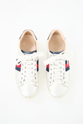 Gucci Silver Leather Ace Sneaker