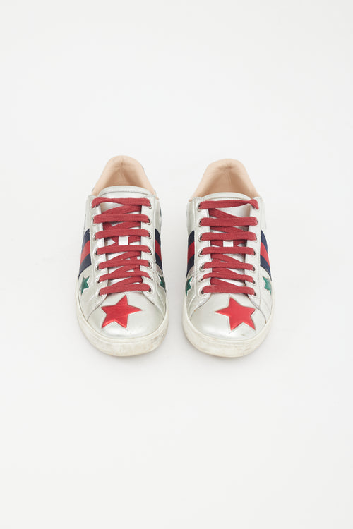 Gucci Silver Metallic Leather Star Ace Sneaker