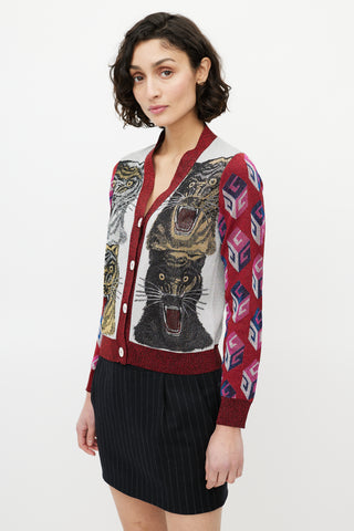 Gucci Silver 
Multicolour Metallic Graphic Cardigan