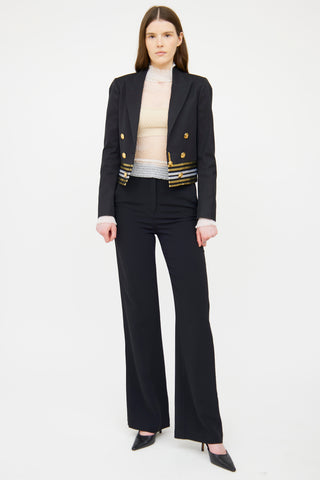 Gucci Black 
Gold Stripe Cropped Blazer