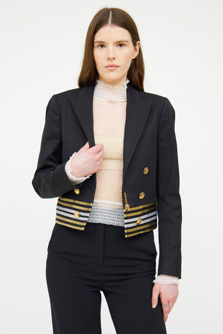 Gucci Black 
Gold Stripe Cropped Blazer