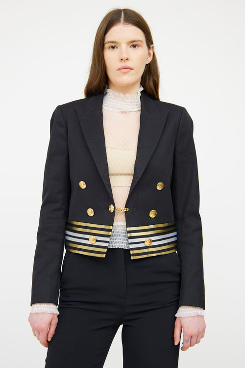 Gucci Black 
Gold Stripe Cropped Blazer