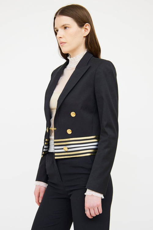 Gucci Black 
Gold Stripe Cropped Blazer