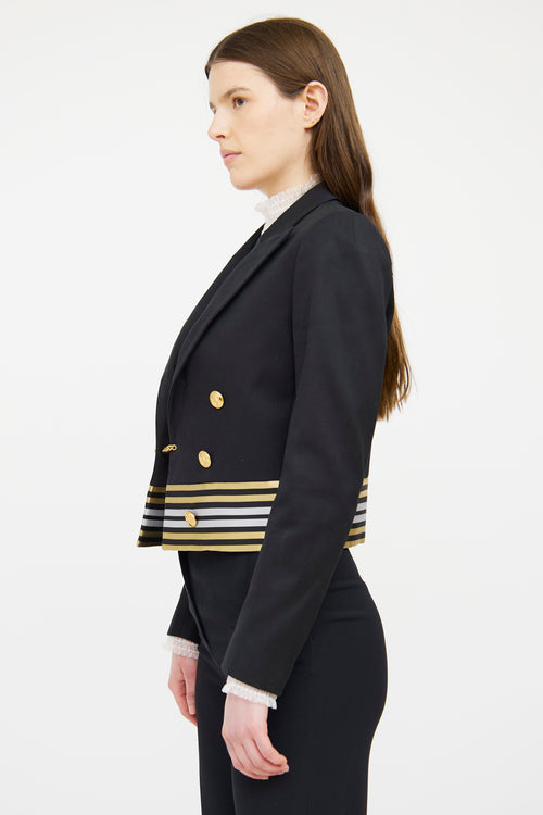 Gucci Black 
Gold Stripe Cropped Blazer