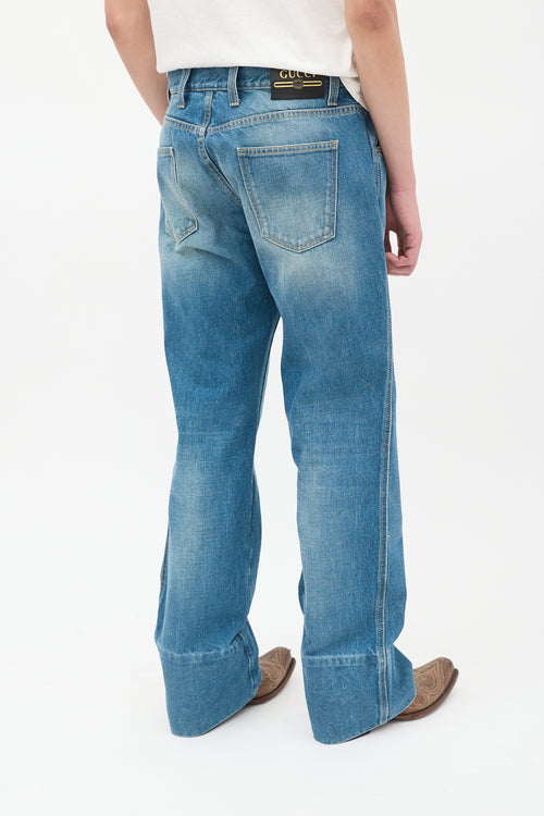 Gucci Stone Wash Logo Patch Flared Jeans