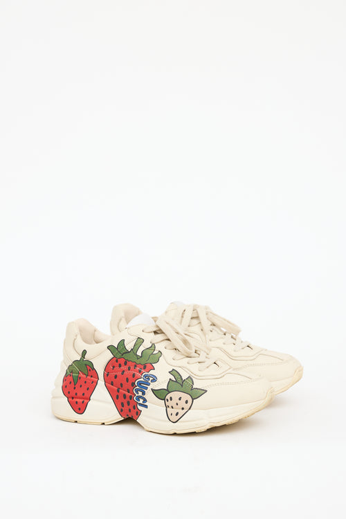 Gucci Beige 
Multicolour Leather Rhyton Strawberry Sneaker