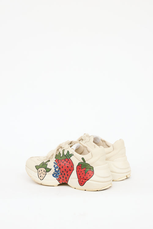 Gucci Beige 
Multicolour Leather Rhyton Strawberry Sneaker