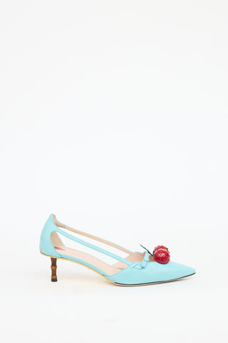 Gucci Blue 
Red Leather Unia Cherry Pump