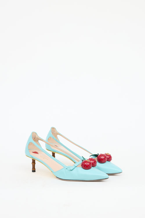 Gucci Blue 
Red Leather Unia Cherry Pump