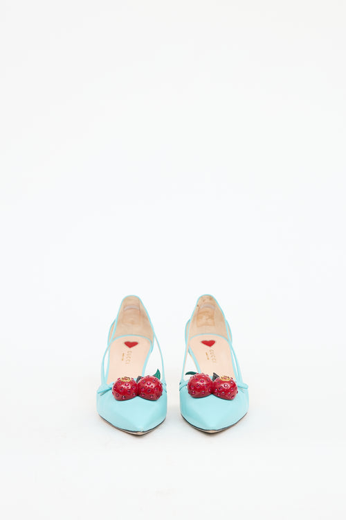 Gucci Blue 
Red Leather Unia Cherry Pump