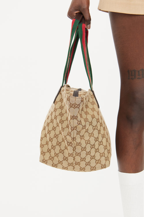 Gucci Brown GG Monogram Zipper Tote Bag