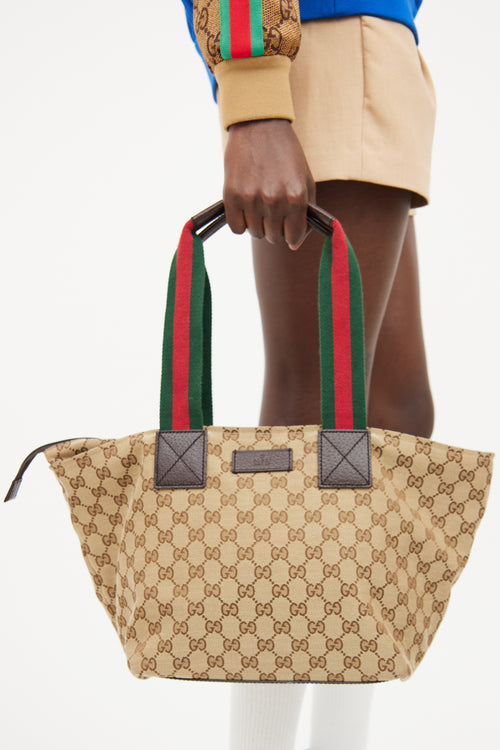 Gucci Brown GG Monogram Zipper Tote Bag