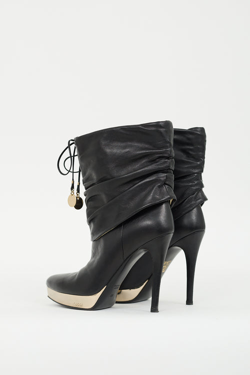 Gucci Vintage Black Leather Charm Heeled Boot