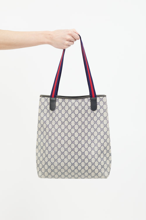 Gucci Vintage Navy 
Beige Sherry Line GG Plus Tote Bag