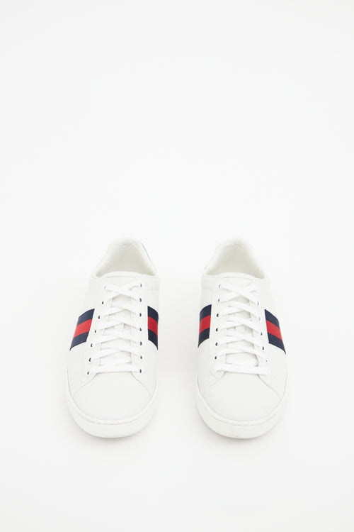 Gucci White Blue Red Leather Ace Sneaker