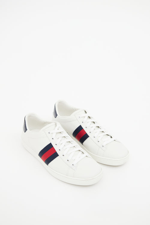 Gucci White Blue Red Leather Ace Sneaker