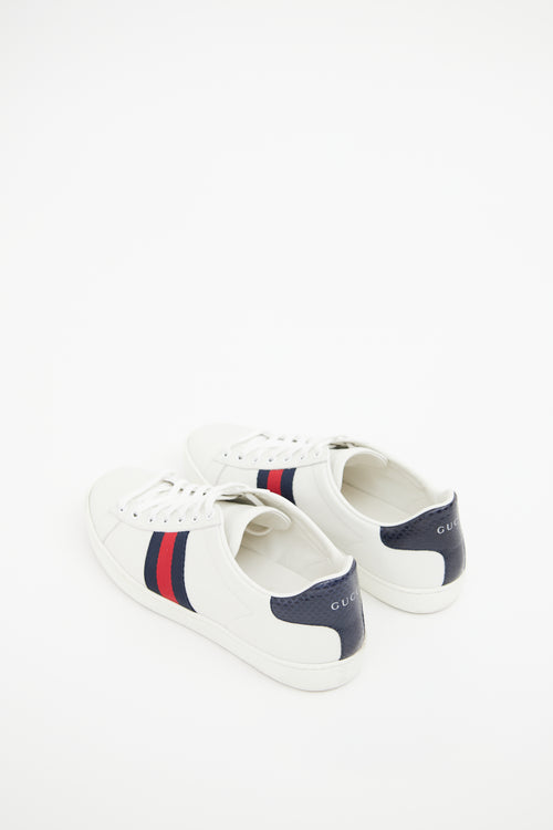 Gucci White Blue Red Leather Ace Sneaker