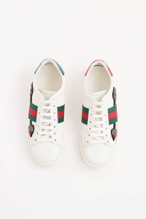 Gucci White 
Green Multi Jeweled Arrow Sneaker