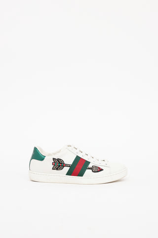 Gucci White 
Green Multi Jeweled Arrow Sneaker