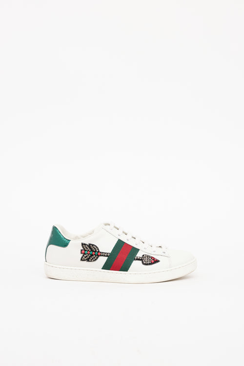 Gucci White 
Green Multi Jeweled Arrow Sneaker