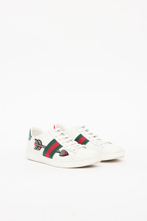 Gucci White 
Green Multi Jeweled Arrow Sneaker