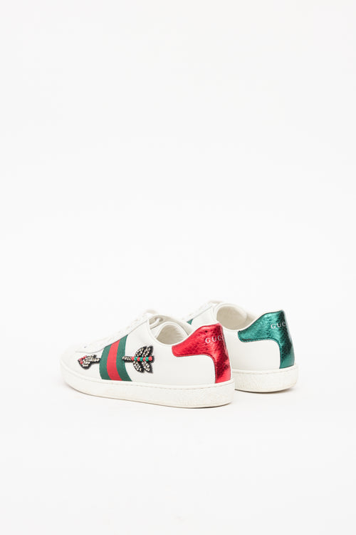 Gucci White 
Green Multi Jeweled Arrow Sneaker