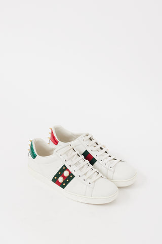 Gucci White 
Multicolour Leather Ace Studded Sneaker