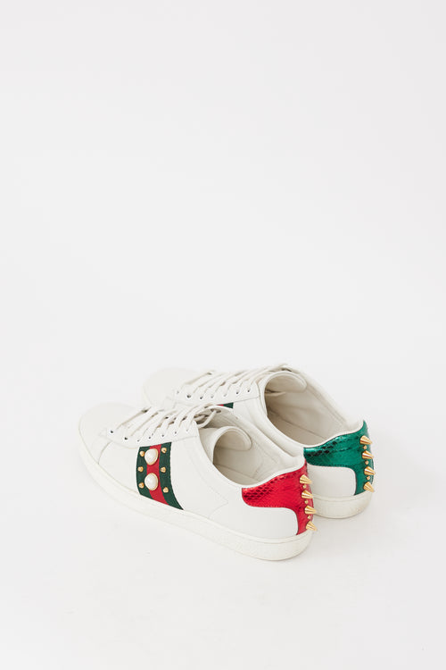 Gucci White 
Multicolour Leather Ace Studded Sneaker