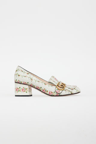 Gucci White 
Pink Leather Floral Loafer