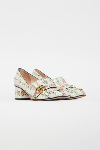 Gucci White 
Pink Leather Floral Loafer