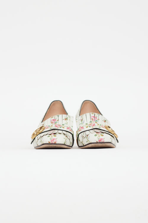 Gucci White 
Pink Leather Floral Loafer