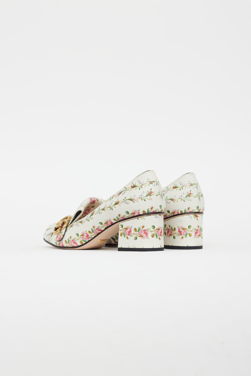 Gucci White 
Pink Leather Floral Loafer