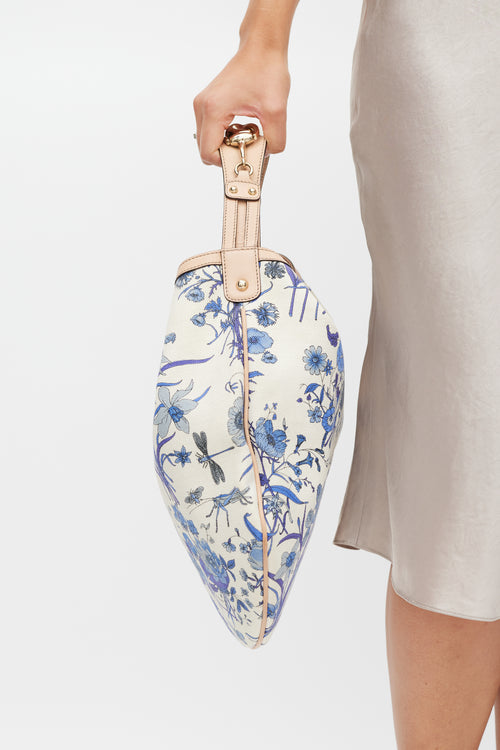 Gucci White 
Blue Canvas Flora Wave Shoulder Bag