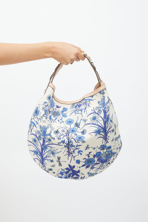 Gucci White 
Blue Canvas Flora Wave Shoulder Bag