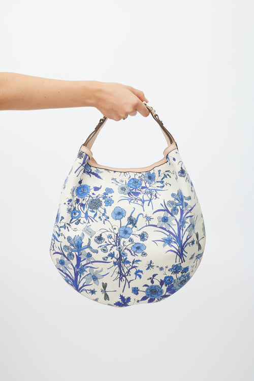 Gucci White 
Blue Canvas Flora Wave Shoulder Bag