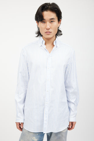 Gucci White 
Blue Striped Button Down Shirt