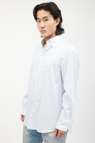 Gucci White 
Blue Striped Button Down Shirt