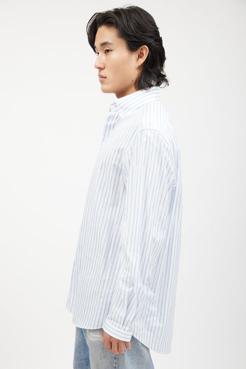 Gucci White 
Blue Striped Button Down Shirt