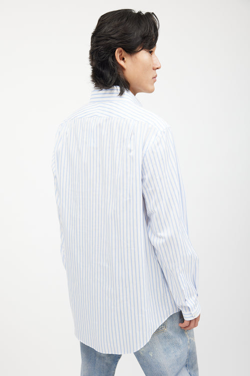 Gucci White 
Blue Striped Button Down Shirt