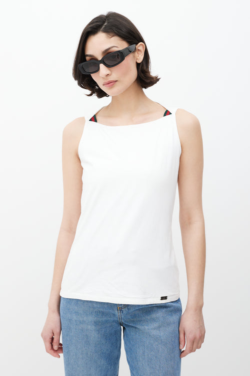 Gucci White Boatneck Stripe Detail Tank Top